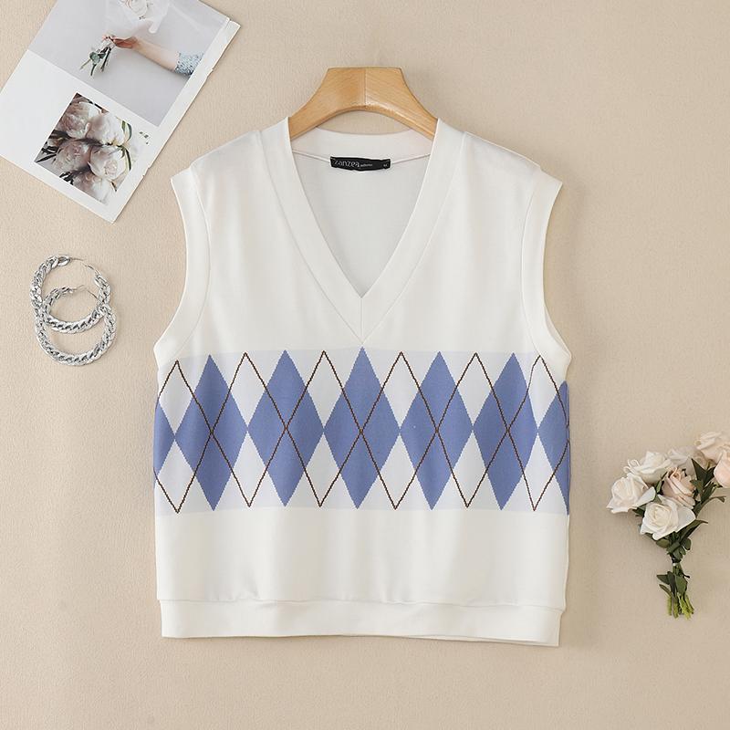 ZANZEA Женский повседневный жилет без рукавов с геометрическим принтом и V-образным вырезом