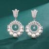 Huamei Jewelry New French Retro Full Diamond Pearl Earrings Femininity Fashion Style