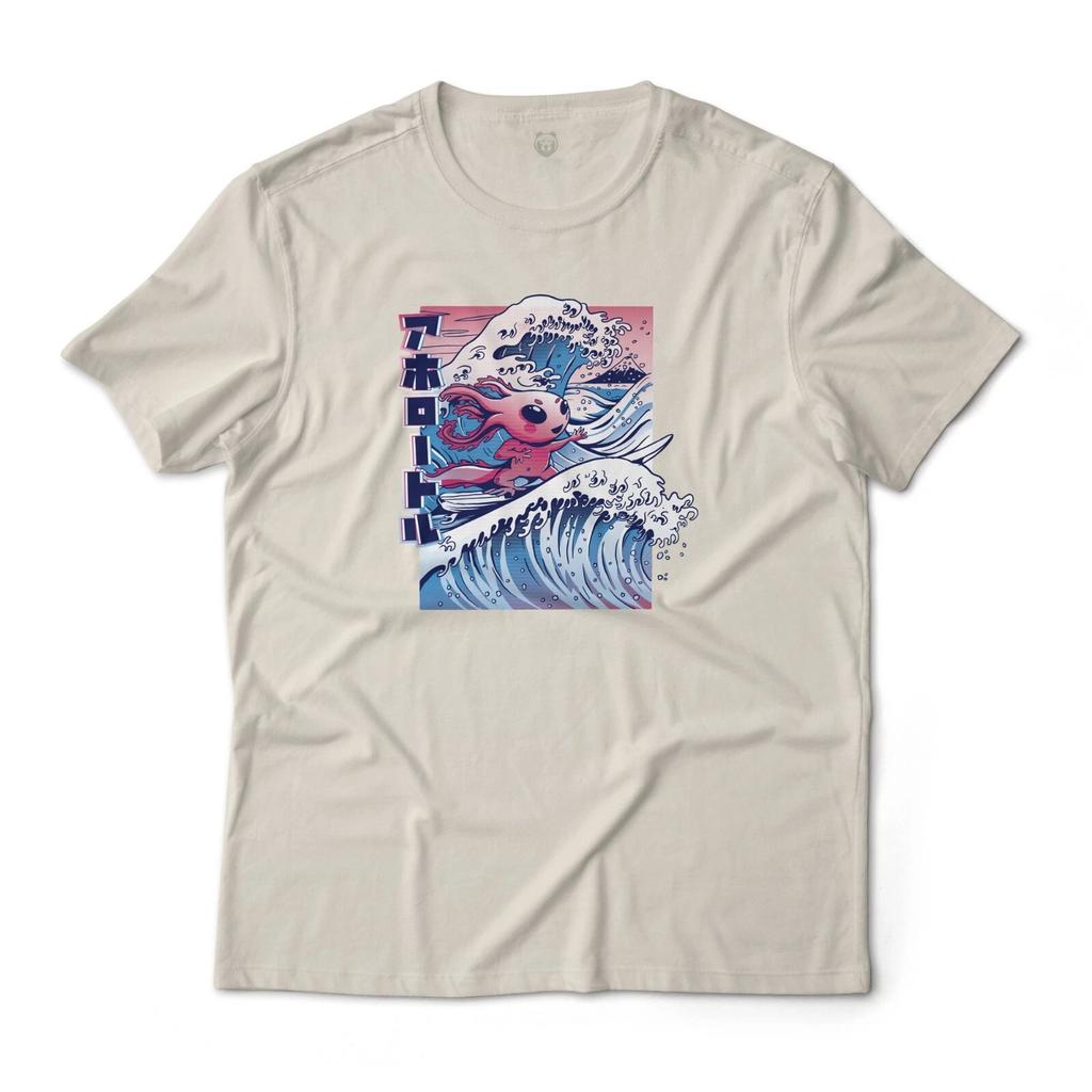 Axolotl Surfing In Great Wave Japanese Graphic T-Shirt Unisex Lightweight Cotton