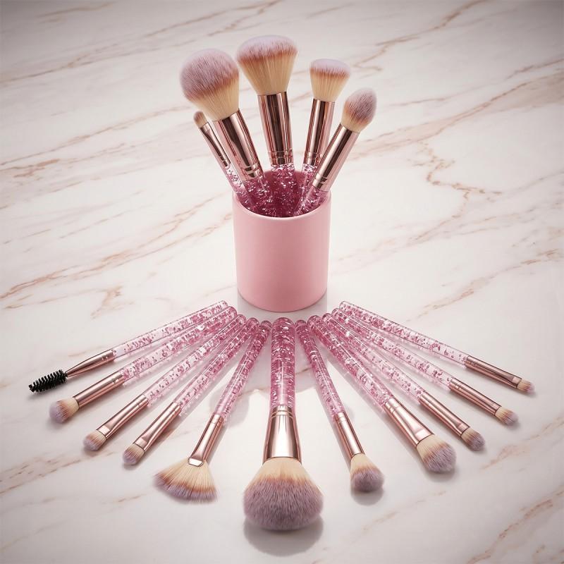 18pcs Glitter Crystal Handle Makeup Brush Set Soft Bristle Foundation Brushes With Cosmetic Bag