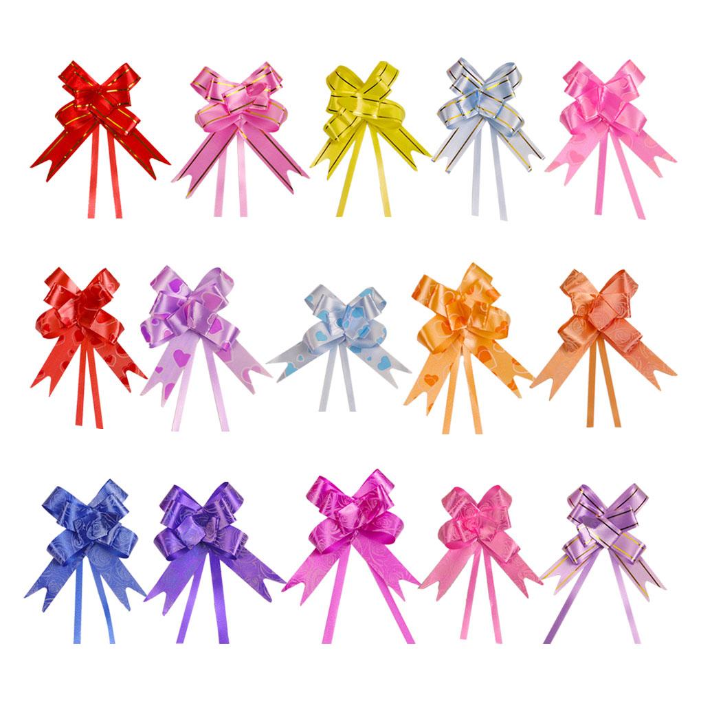 10 Pieces Bow Pull Decor Multi-colors Festive Packing DIY Crafts Lightweight Plastic Hand-Pulled Flower Christmas Holiday