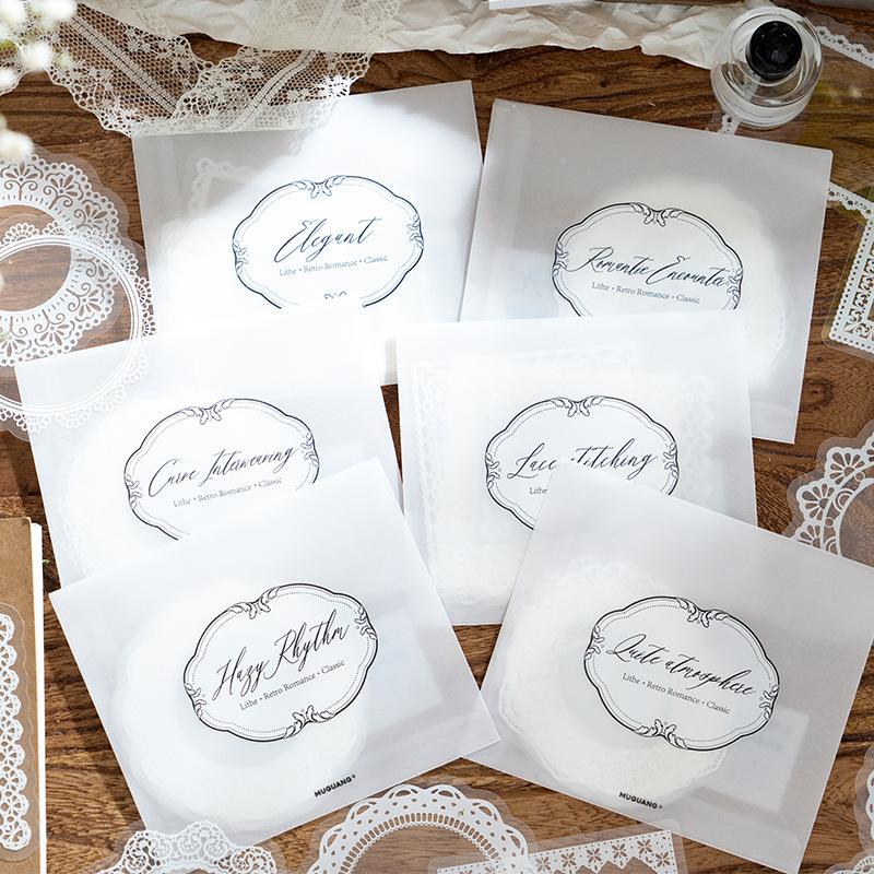 10 Sheets White Ink Clear Lace Stickers DIY Scrapbooking Diary Planner Craft Decor Stickers
