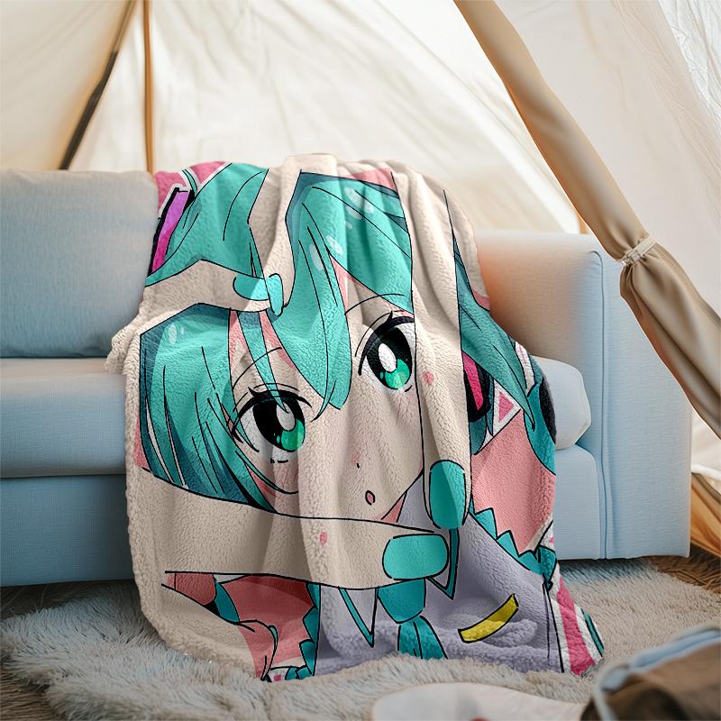 Hatsune Miku printed throw blanket—lightweight,soft,warm;versatile blanket for all seasons—perfect as &air-conditioning throw,nap blanket