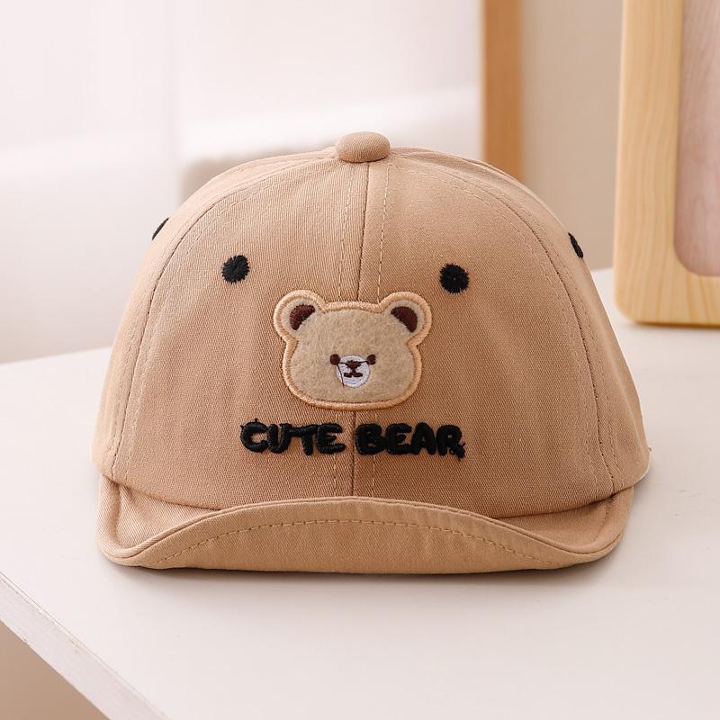 Children's - Embroidered Plush Bear Letter Baseball Cap - Two Styles: Washed Cotton and Denim Fabric