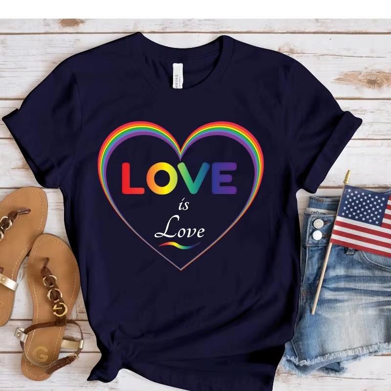 Fashion Funny Love Is Love Printed Love Graphic Lgbt Tshirts Women Summer Casual Short Sleeved Tshirts Round Neck Loose Tops