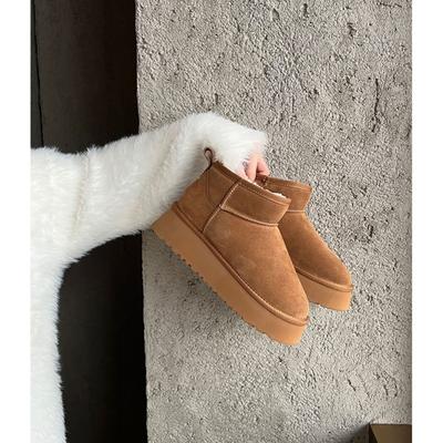 Шерстяная версия~ У Чжоу Дунъюй такие же меховые интегрированные бархатные зимние хлопковые ботинки на толстой подошве и полусапожки для женской коллекции 2025 года.