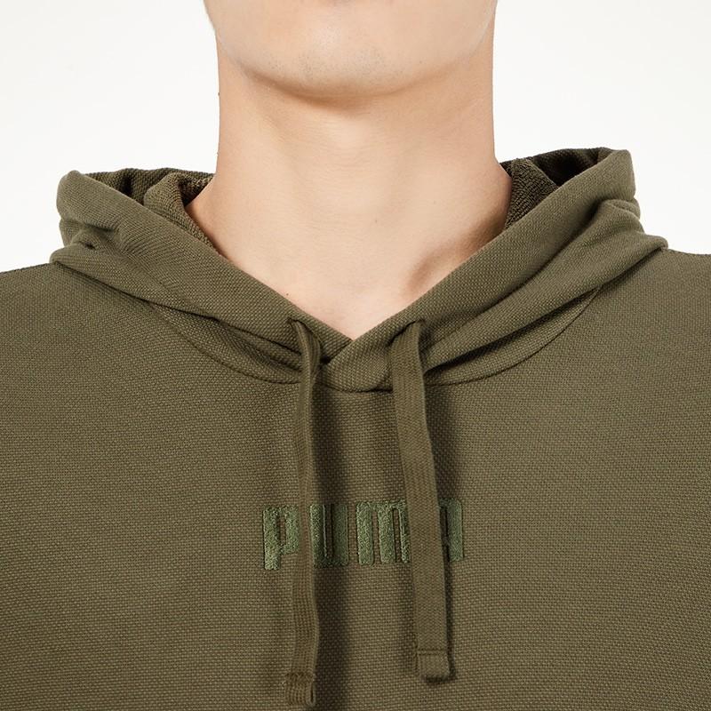 Puma Однотонная спортивная трикотажная толстовка с капюшоном на шнурке для мужчин, цвет армейский зеленый 846413-44