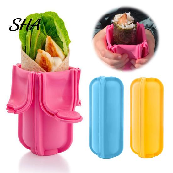 Picnic Food Carrier Food-grade Silicone Taco Holder, Flip-top Buckle Design Burrito Storage Nonstick Holder Box, Leak-proof Handling Box for