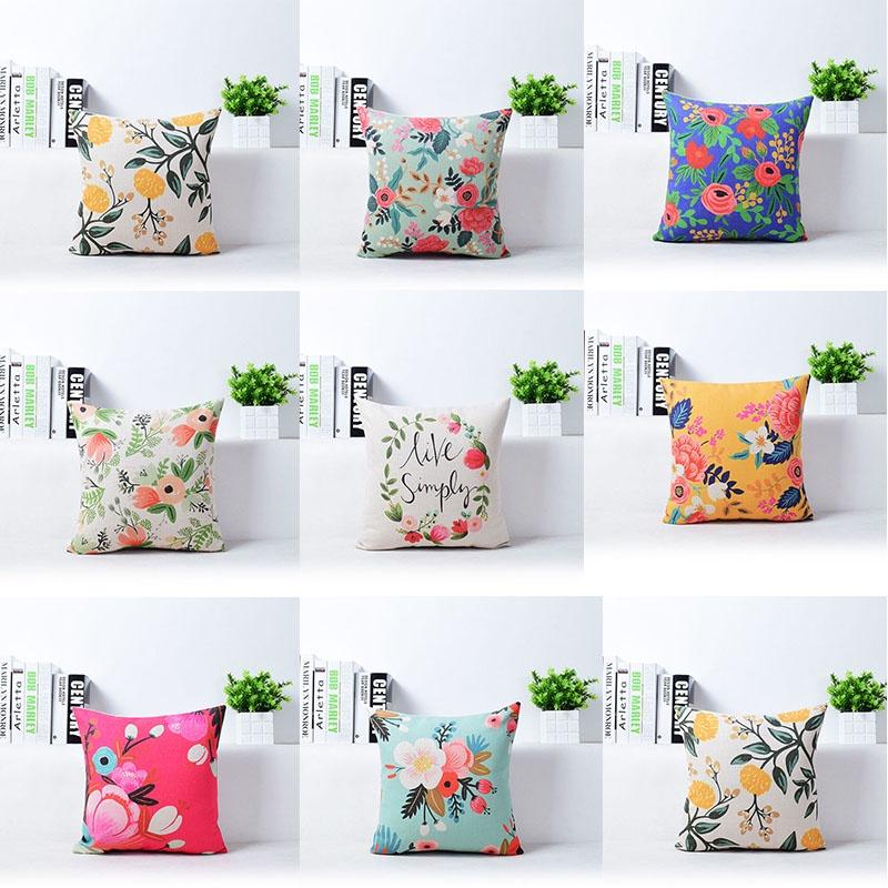 Elegant Vivid Flower Floral Plants Linen Pillow Case Decorative Cushion Cover 18