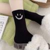 Носки Dongdaemun Same Style в корейском стиле с изображением улыбающегося лица и бриллиантов средней длины для осени и зимы, универсальные ворсовые носки в спортивном стиле с вертикальными полосками