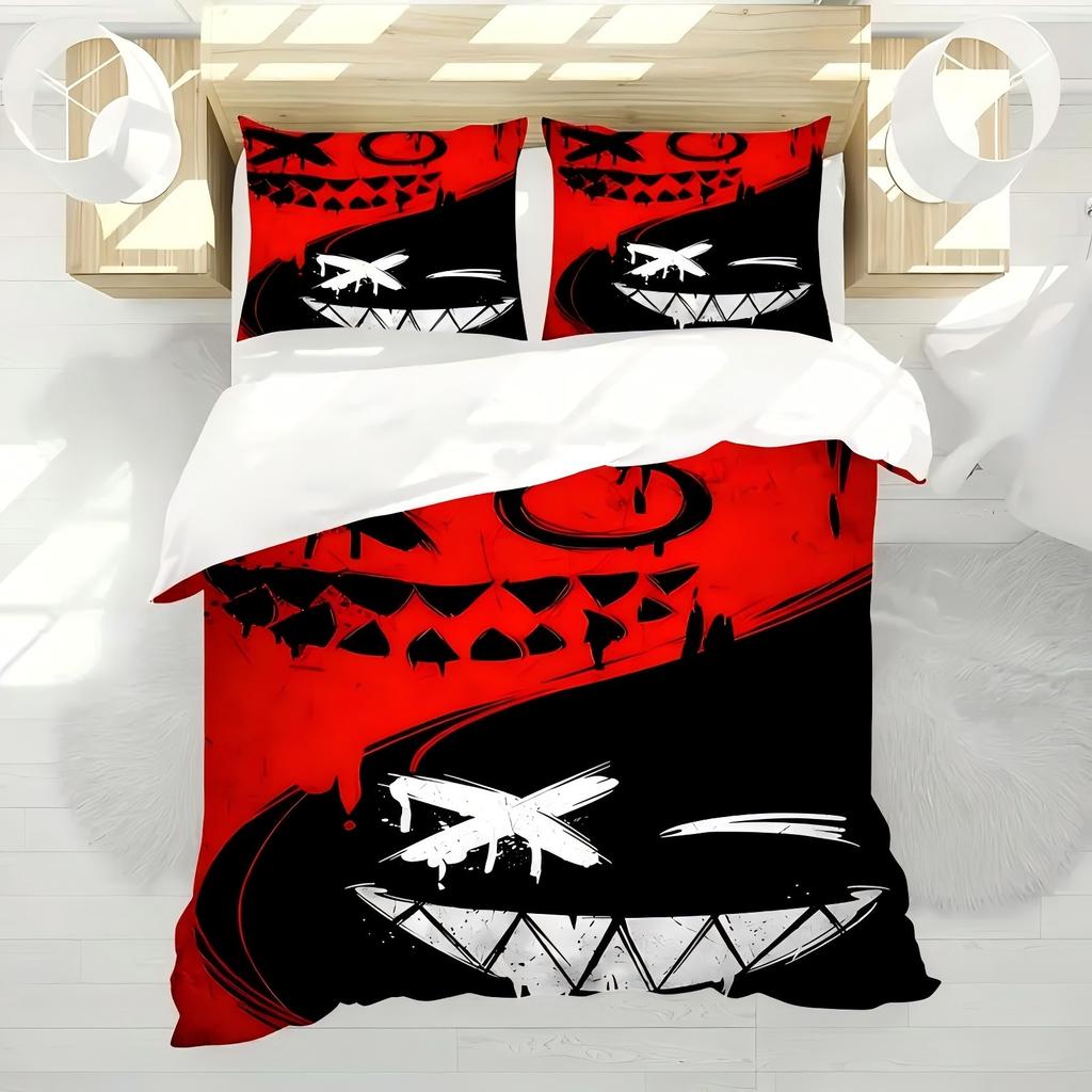Black Red Splicing Design 3D Printed Duvet Cover Interesting Style Bedding Set Polyester Soft Comfortable Quilt Cover Pillowcase
