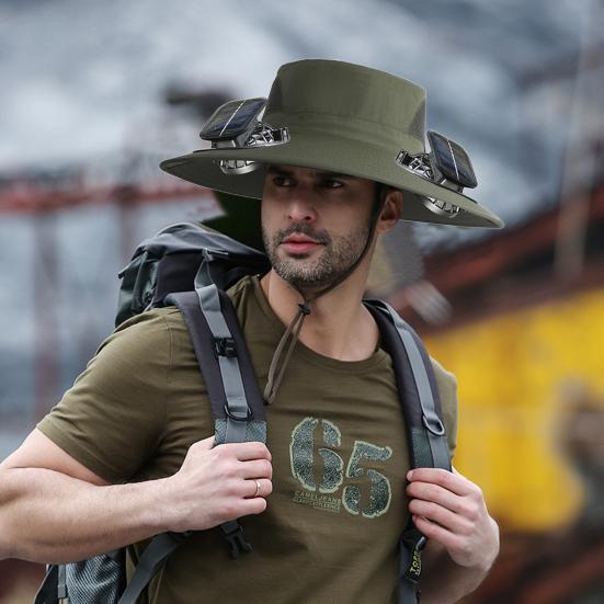 Мужская шляпа рыбака с вентилятором на солнечной батарее, широкополая шляпа от солнца, ветрозащитная конструкция