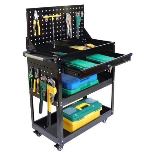 MIMIER Tool Cart with Casters, 3 Drawers, Black, 200kg Weight Capacity, Commercial Grade, Steel, 65.5cm Wide X 36cm Deep X 110.5cm High, Lockable, Sid