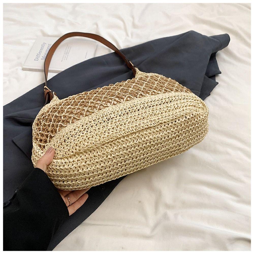 Simple Weave Tote Bag Fashion Summer Beach Straw Handbag Casual Bohemian Shoulder Bag  Beach