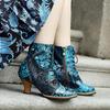 Retro Genuine Leather Printed Heels Fashion Comfortable Women's Short Boots