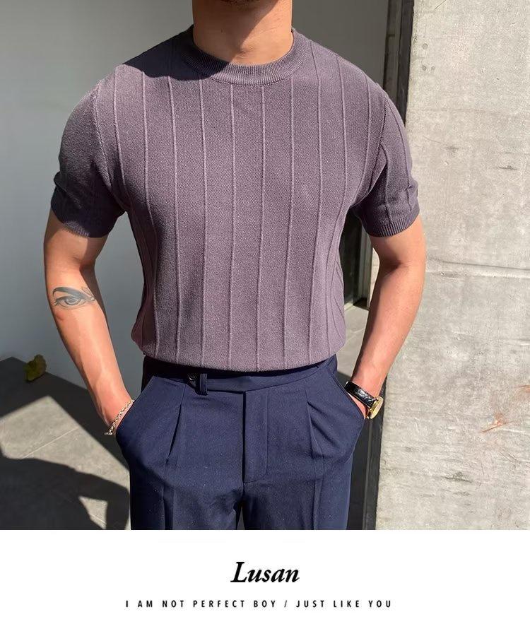 2023 Мужской Повседневный Летний Пуловер с Круглым Вырезом и Коротким Рукавом