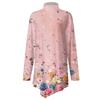Casual Fashion Print Shirt Tops High Neck Irregular Hem Long Sleeve Pullover Tops