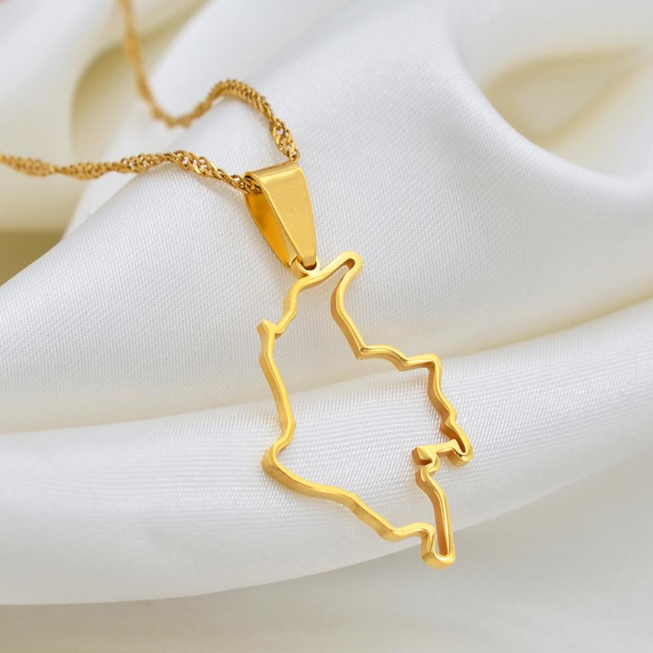 Outline Colombia Map Pendant Necklace 18K Gold Plated Jewelry Map of Colombian Chains #G200321