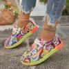 Большие цветные низкие туфли на шнуровке для женщин, этнический стиль, граффити, ленивые парусиновые туфли на плоской подошве, женская спортивная обувь