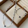 Rice-grain Freshwater Pearl and Lapis Lazuli Dopamine Necklace, a Stylish and Chic Color-blocked Beaded Clavicle Chain, Same Style As On Xiaohongshu