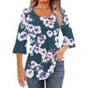 Женская модная повседневная плиссированная футболка с круглым вырезом и цветочным принтом, рукав три четверти