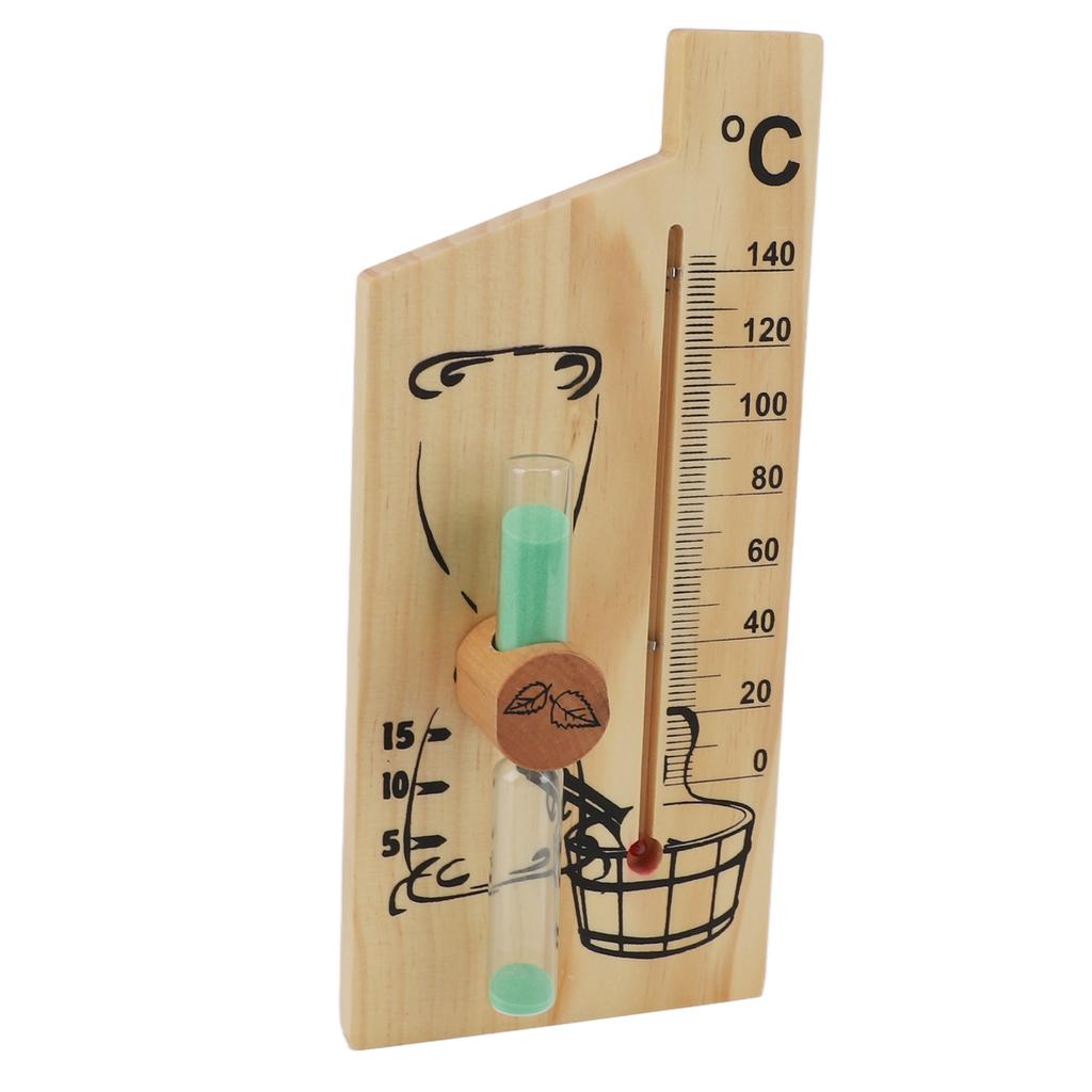 Sauna Thermometer Hourglass 15 Minute Sand Timer Golden Wood 0 To 140 Celsius Degree Temperature