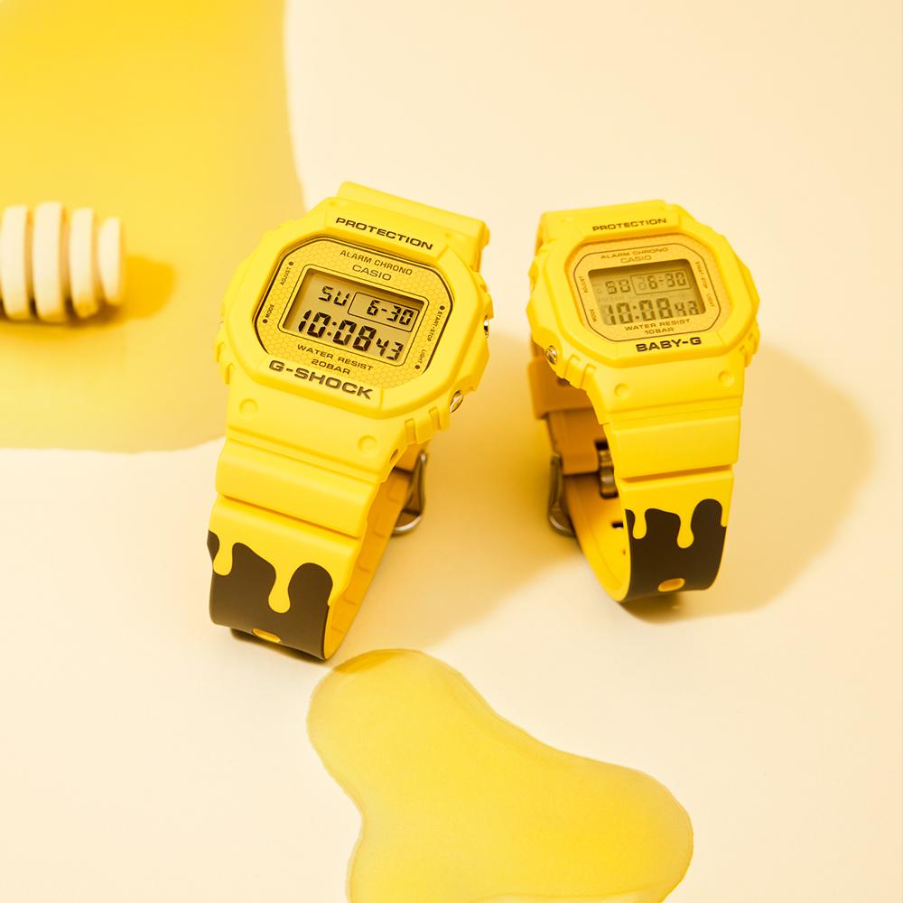 Casio Квадратная Медовая Банка Подарочная Коробка Специальные Часы с Гравировкой на Задней Крышке Электронный Механизм Ремешок из Смолы Унисекс Часы Желтый SLV-22B-9PFH