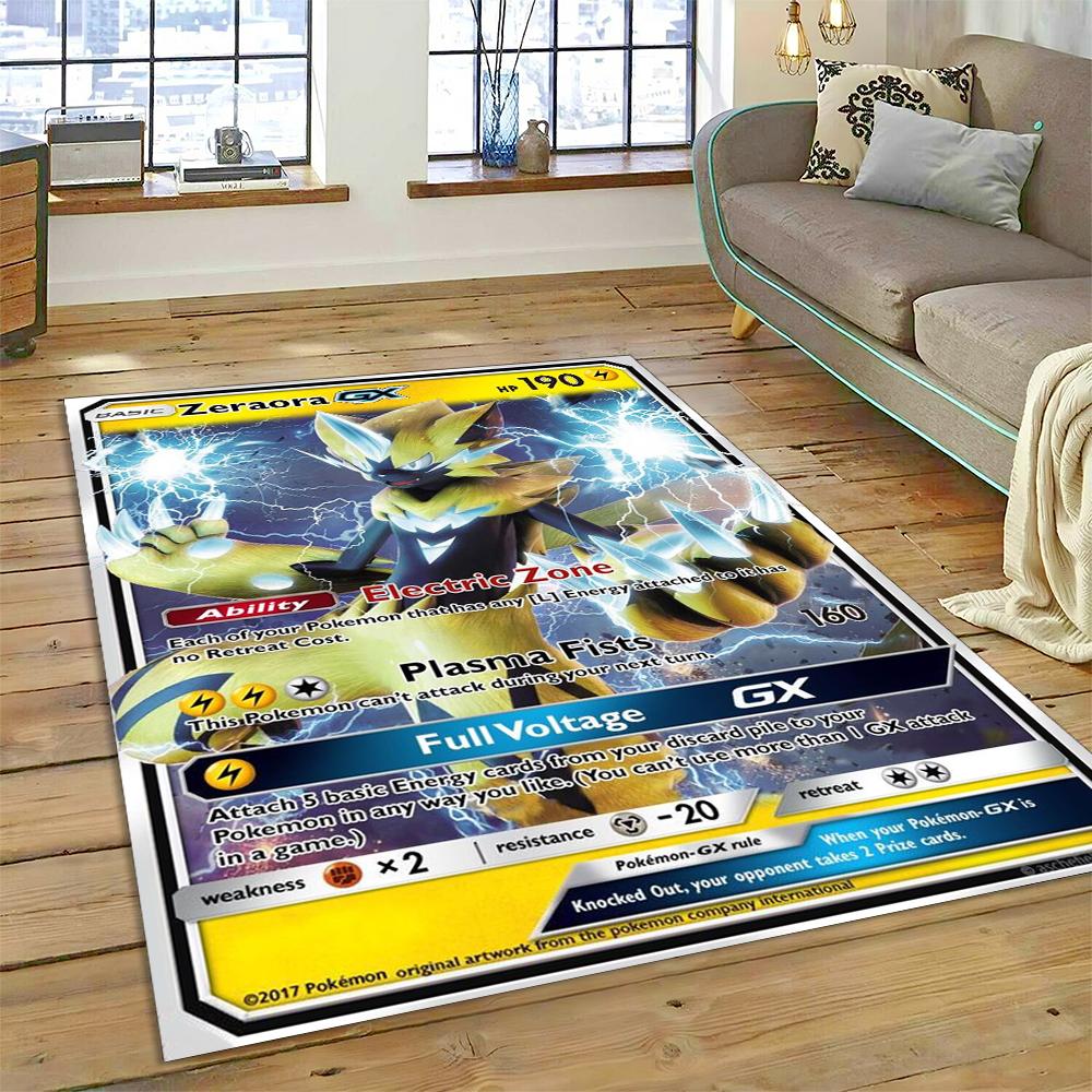 2025 New Pikachu Pokemon Gold Cards Cartoon Gift Rug Carpet for Living Room Bedroom Decor,Floor Mat Non-slip for Sofa Doormat