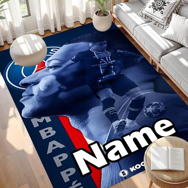 Custom Name Personalized Kylian Mbappe Print Carpet, Versatile Home Decor Rug, for Playroom, Apartment, Balcony, Entryway, Hallway Gift