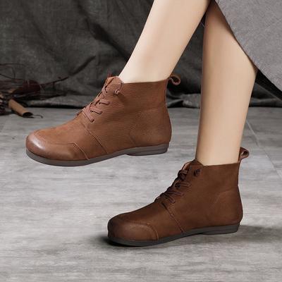 Осень и зима новые однослойные ботинки из коровьей кожи ретро ботинки Мартина женские мягкая подошва мягкая поверхность повседневные