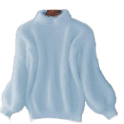 Осень Зима Корейский Стиль Рукав Фонарик Новый Мягкий Удобный Пуловер Длинный Рукав Норка Полувысокое Горло Свитер