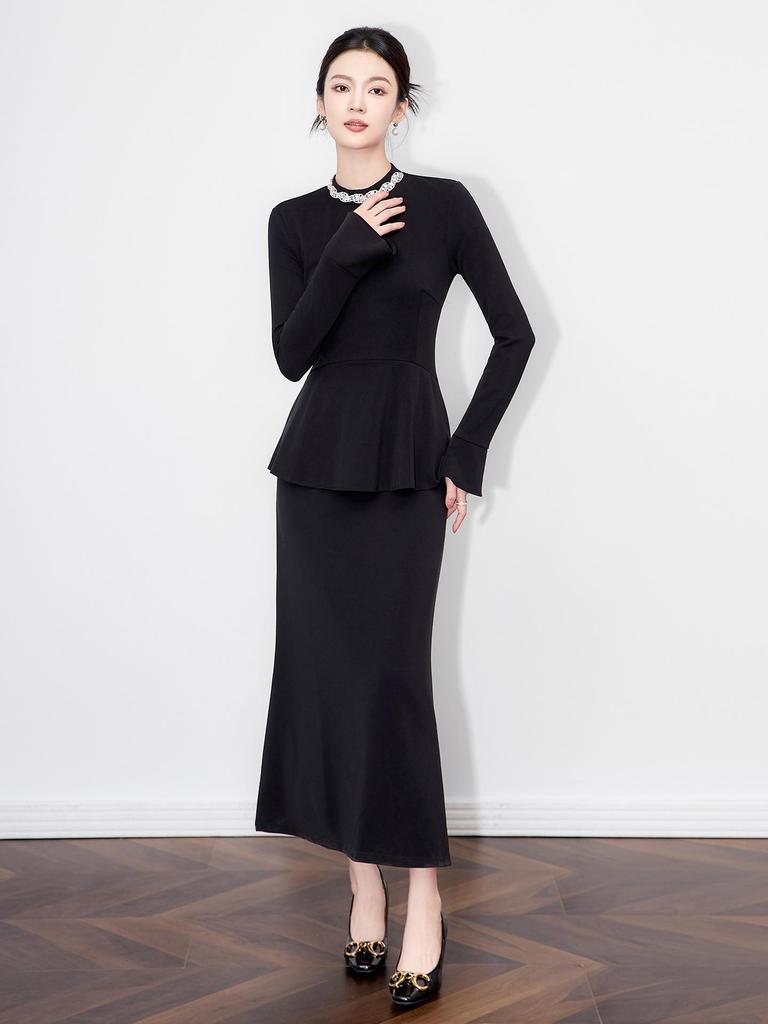 Осенний стиль, облегающее вечернее платье со стразами