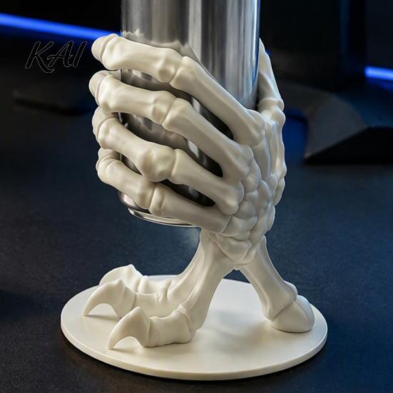 Novelty Holiday Gift for Men Skeleton Dragon Hand Cup Holder, 3D Printed Gothic Skull Palm Desktop Organizer Drink Stand, Decorative Bone Pattern
