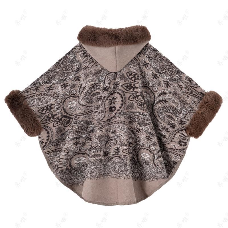 Теплая шаль из искусственного меха с принтом в стиле бохо для женщин. Мягкая, удобная и стильная накидка-пончо с большой накидкой с капюшоном. Роскошная меховая накидка для вечерней вечеринки.