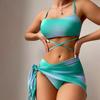 Tie Dye Halter Bikini Female Swimsuit Women Swimwear 3 Pieces Bikini Set with Sarong Bather Bathing Suit Swim