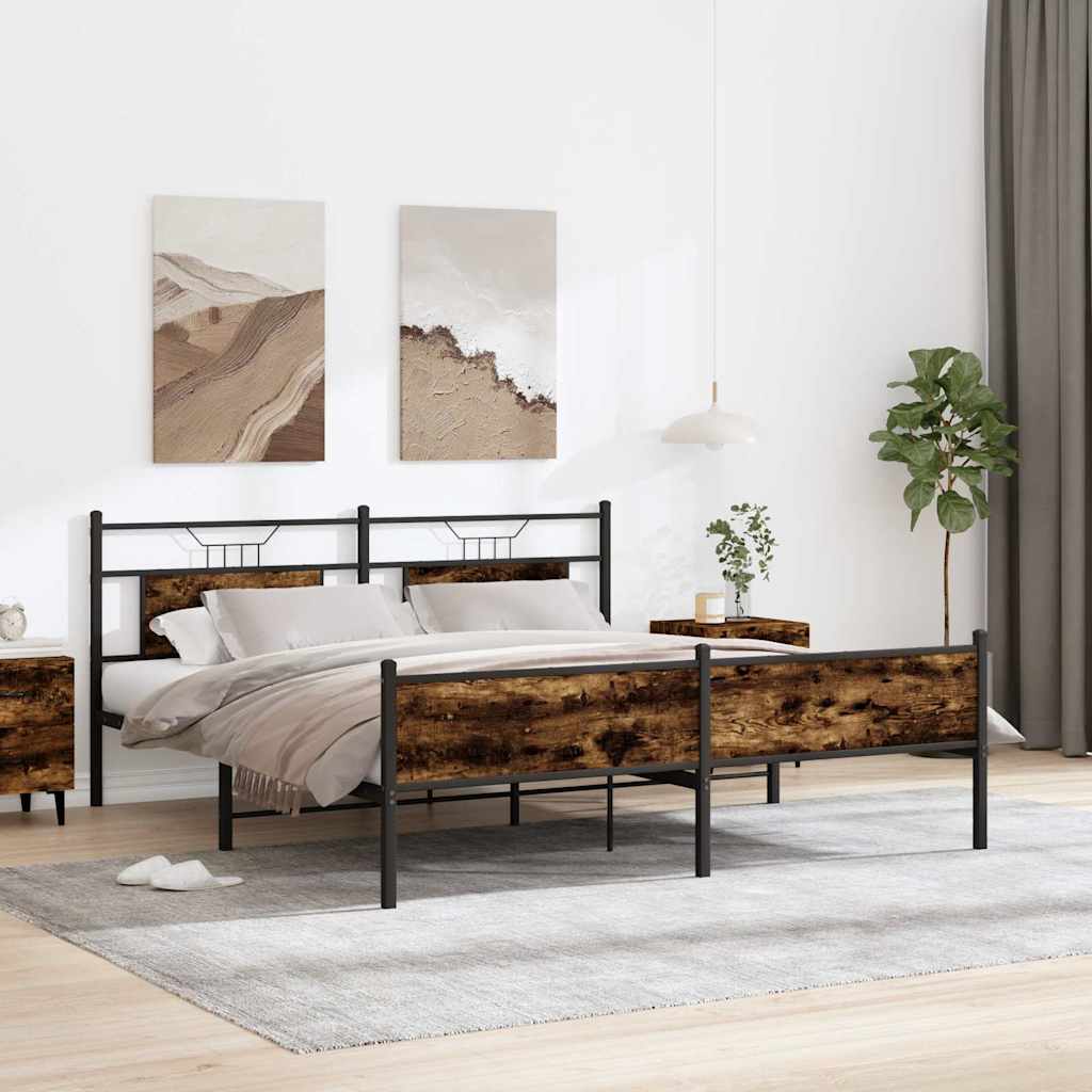 Metal Bed Frame without Mattress Smoked Oak Finish 183 x 213 cm