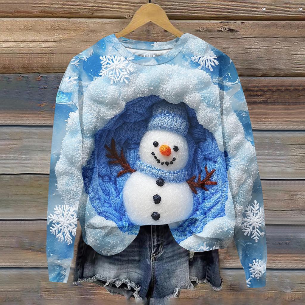 Женский рождественский спортивный худи с длинными рукавами и круглым вырезом