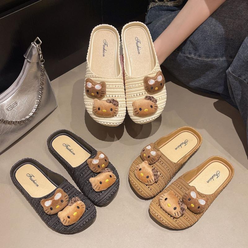 Cute Hello Kitty Soft Bottom Cool Slippers Women's Summer Breathable One Pedal Bag Head Drag Lightweight Versatile Hollow Half Pack Drag