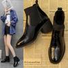 Women's  Autumn/Winter British Lacquer Leather Mid Heel Boots Round Toe High Heels Shiny Leather Women's Boots