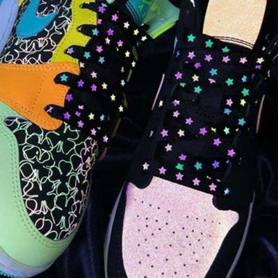 Голографические светоотражающие шнурки со звездами, двусторонние светоотражающие плоские шнурки, кроссовки, шнурки для обуви