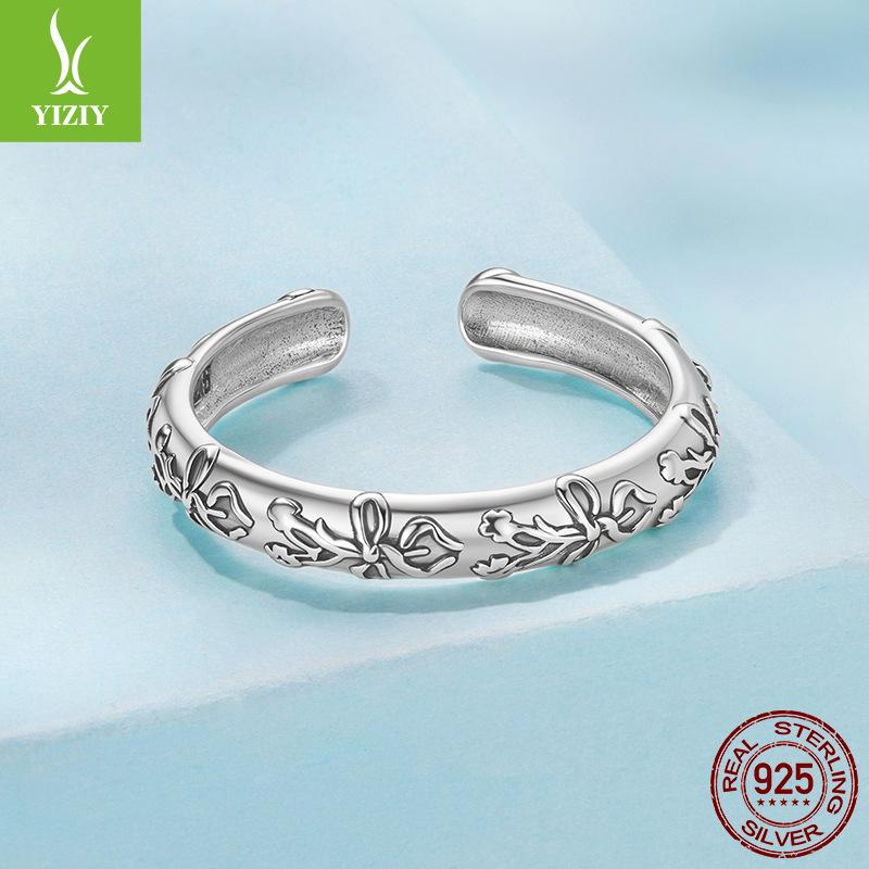 Vintage Relief Bow Open Ring, Medieval Jewelry S925 Sterling Silver Ring.