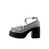 Gothic Rivet Punk Shoes for Women Cross Strap Platform Mary Janes Woman Metal Decoration Thick Heels Lolita Shoes 2024