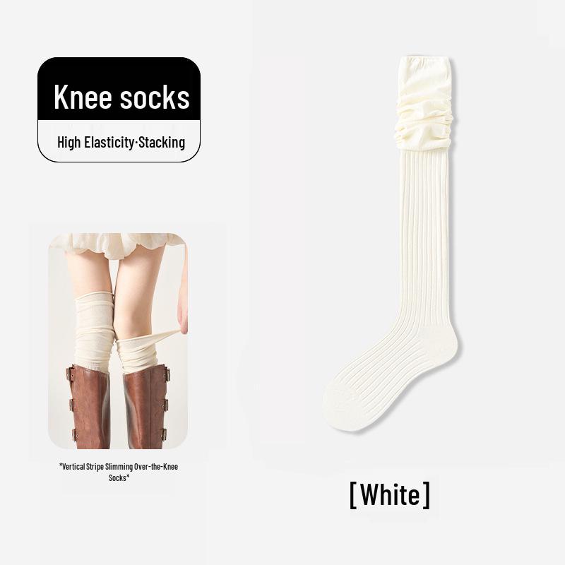 Женские белые носки из чистого хлопка выше колена - Осенне-зимние носки с высоким паголенком, носки до икры, стиль JK, идеально подходят к ботинкам.