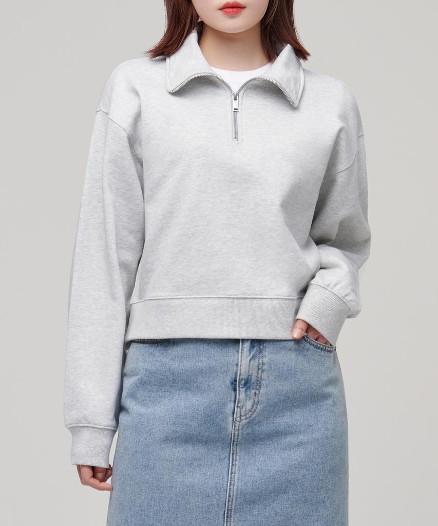 MUSINSA STANDARD WOMAN Women'S Half Zip Sweatshirt [Melange Light Grey]