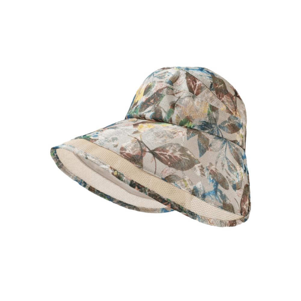 Fashion Adjustable Flower Empty Top Cap Polyester Breathable Anti-Sun Fisherman Hat Mesh Leaf Large Brim Sun Hat Leisure