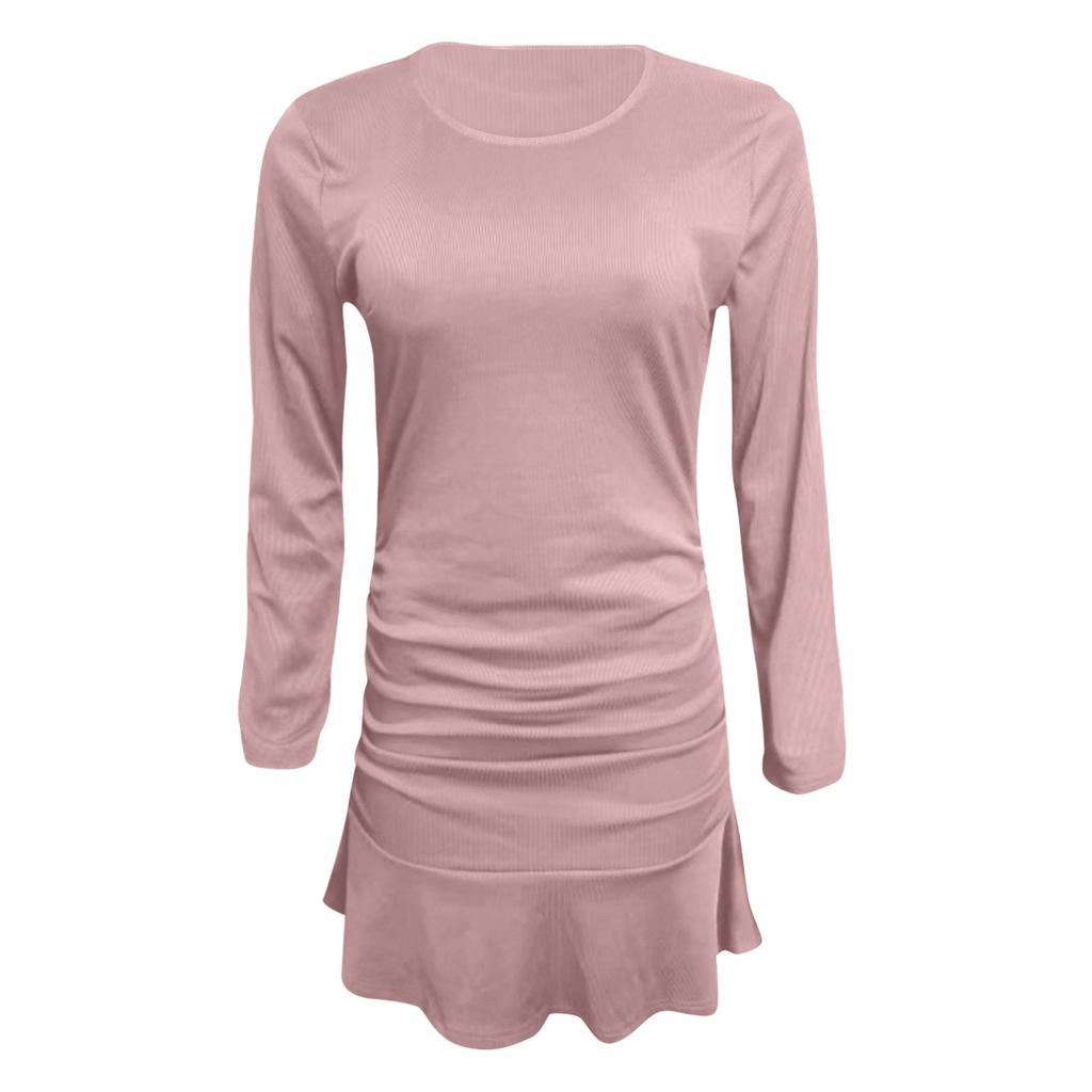 Женская мода сексуальная юбка трикотажная с длинным рукавом плиссированное платье-футляр