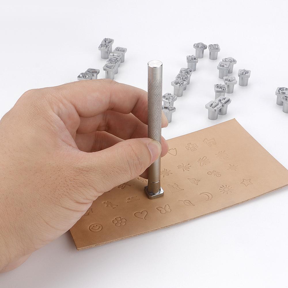 1set DIY Leather Sculpture Puncher Tool, Manual Leather Carving Printing Tool, Various Fancy Shape Engrave & Stamping Tool Set