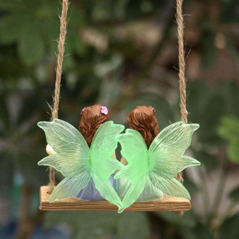 Resin Fairy On A Swing Statue Hanging Garden Flower Pendant Decor for Outdoor Patio Yard Balcony Art Sculpture