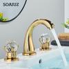 Золотой водопад для ванной комнаты, кран для воды, кран для горячей и холодной воды, кран на столешнице, хрустальная ручка, высокое качество, латунь