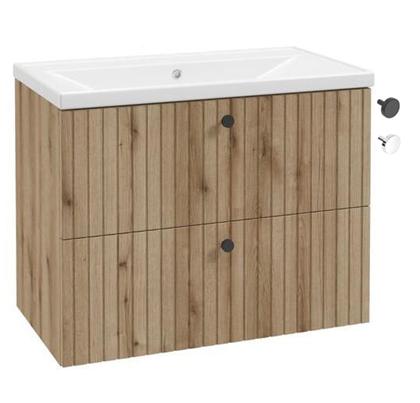 Bathroom cabinet with washbasin 80 cm, evoke oak, grooved, Rietti lamellas